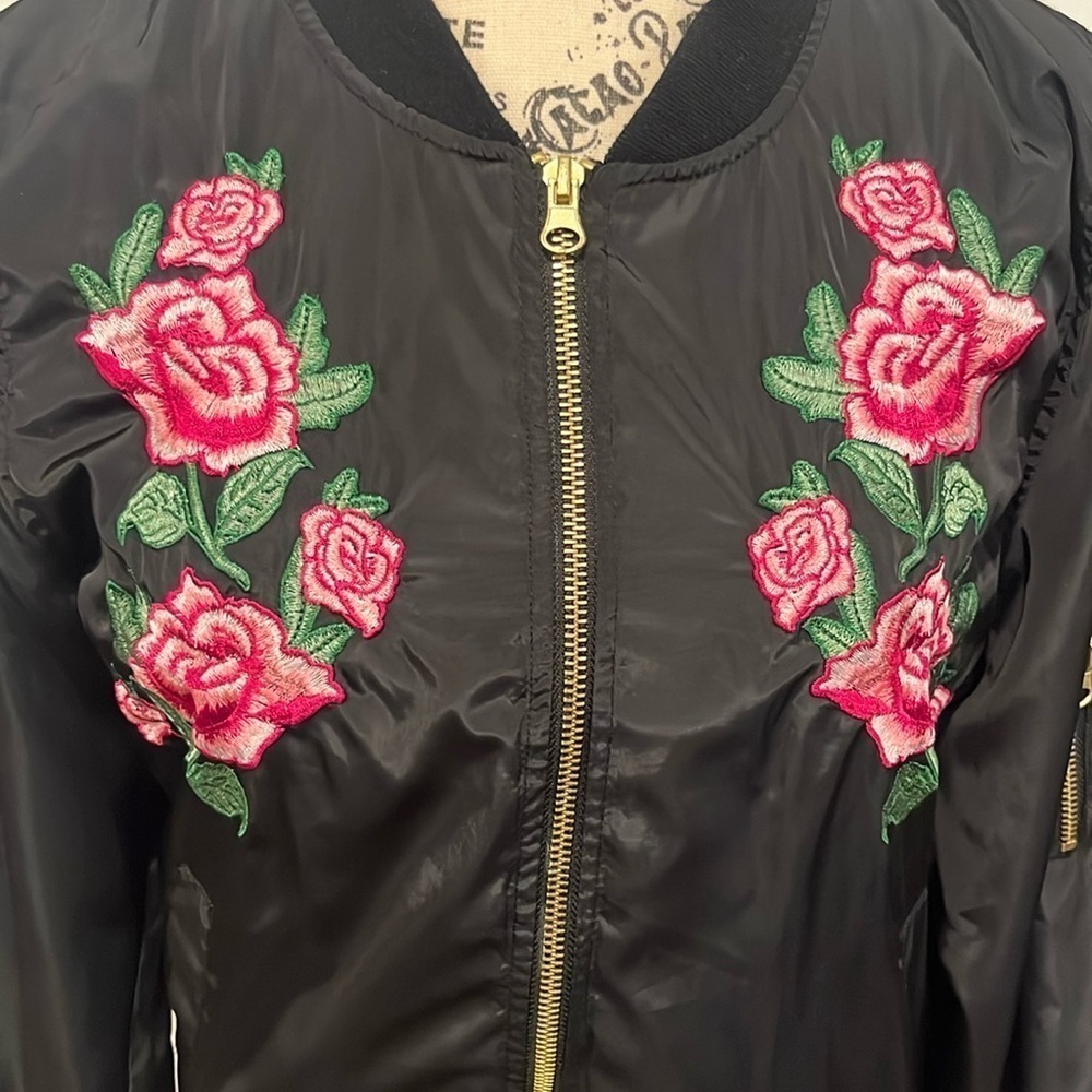 Love Tree Black satin embroidered Bomber Jacket. - Picture 2 of 10